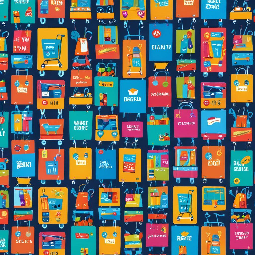 A visually appealing online shopping interface, showcasing a collage of delighted shoppers of diverse backgrounds enjoying various products, with colorful, animated shopping carts and vibrant discounts popping out. Include elements like a friendly chatbot, engaging product images, and playful graphics that convey joy and excitement in the shopping experience. super-realistic. vibrant colors. modern design.